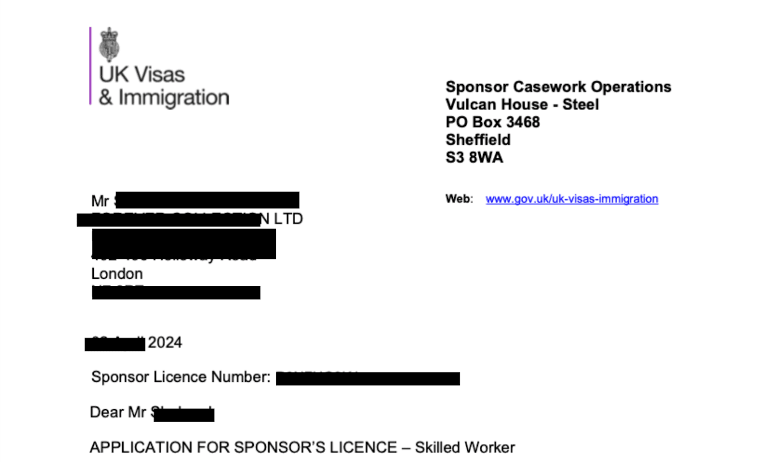 Successful Outcome – Garment Shop Sponsorship Licence Granted