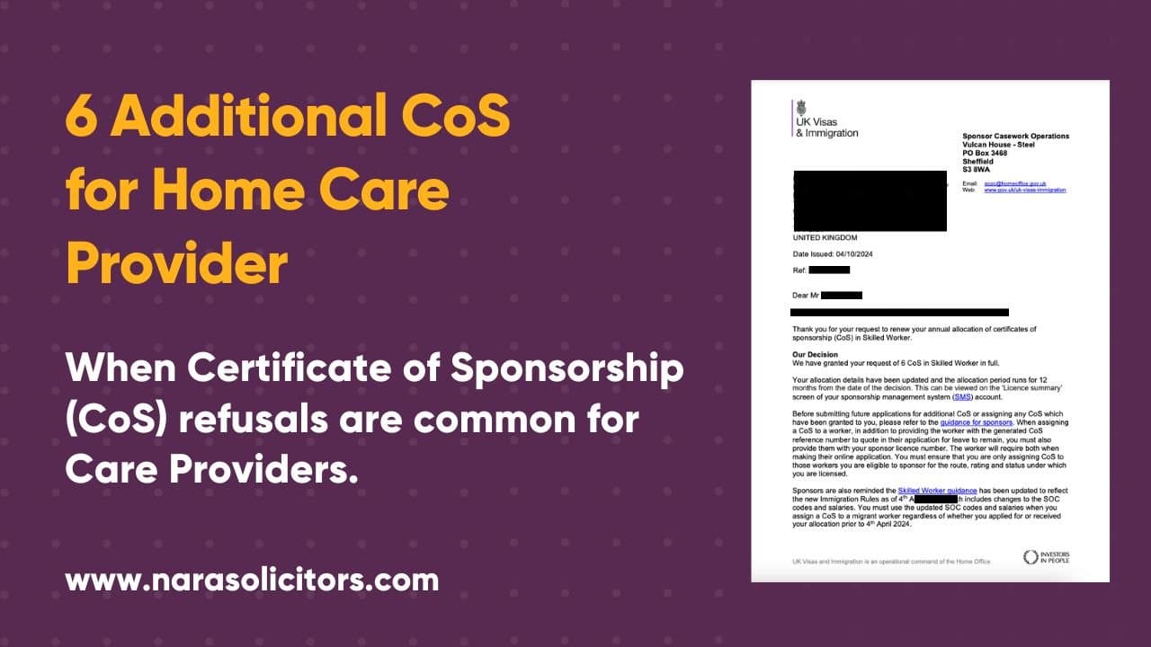 6 additional COS (Certificate of Sponsorship) Granted for Care Provider