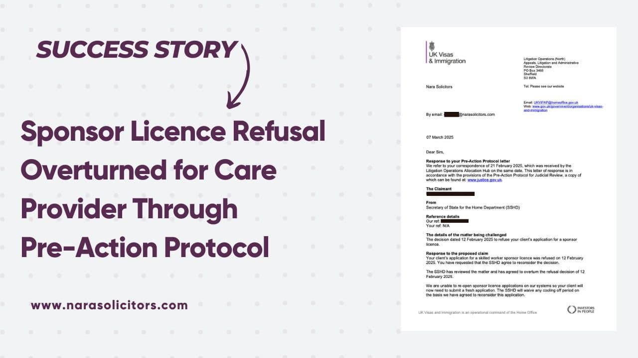 Sponsor Licence Refusal Overturned for Care Provider Through Pre-Action Protocol