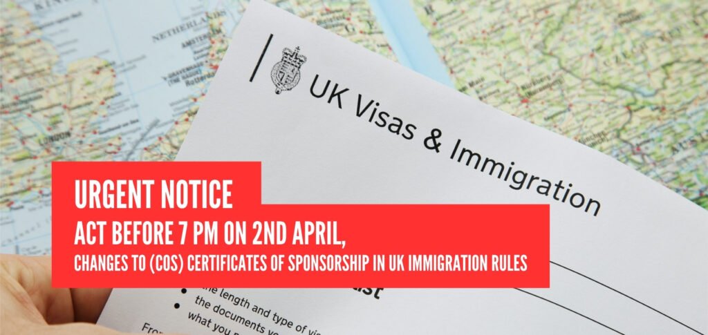 changes to Certificates of Sponsorship in the UK