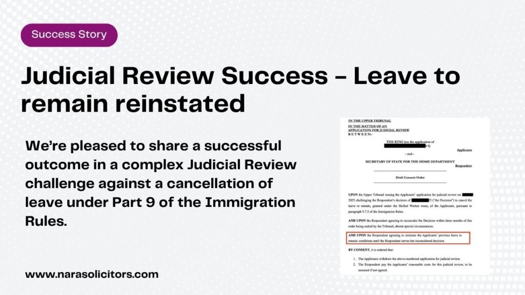Judicial Review Success - Leave to remain reinstated