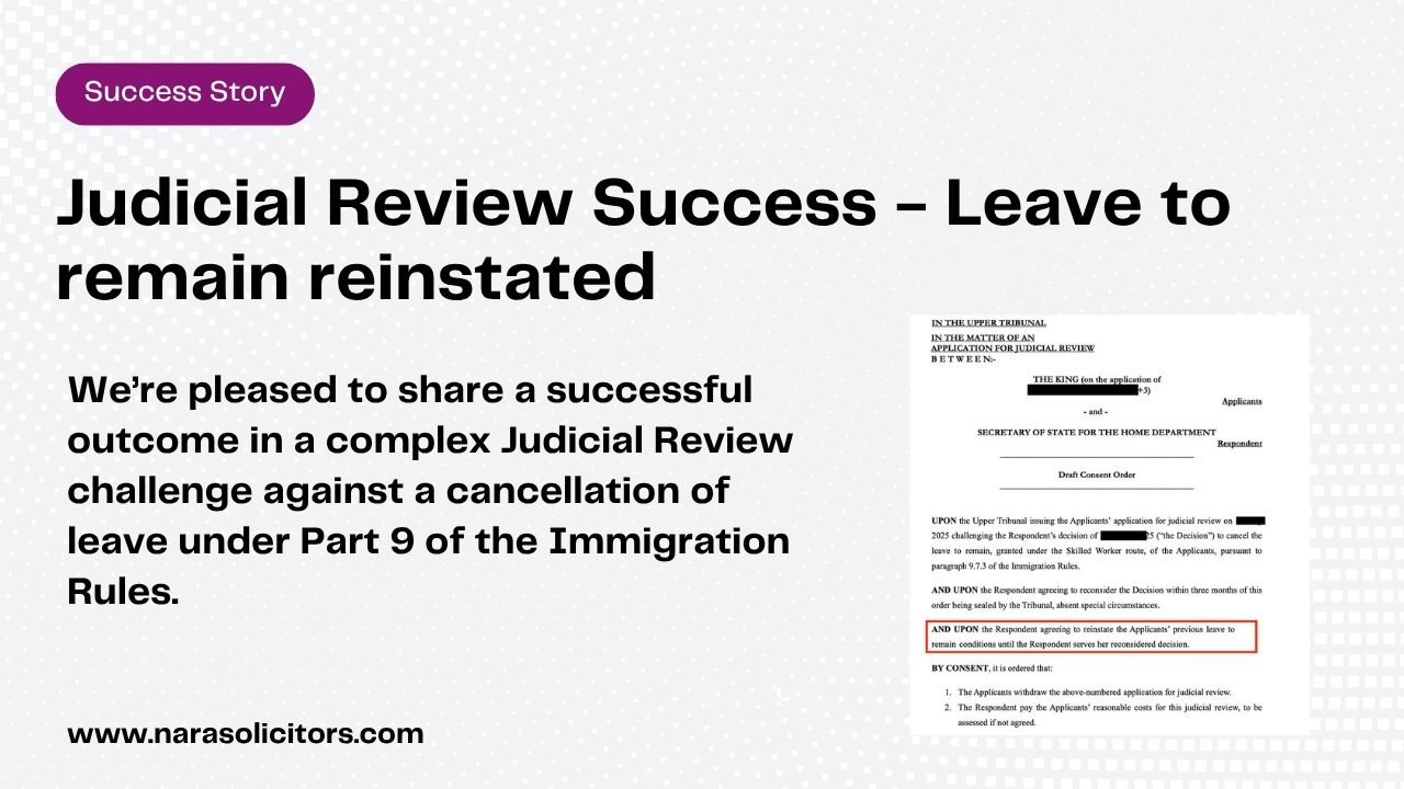 Judicial Review Success - Leave to remain reinstated